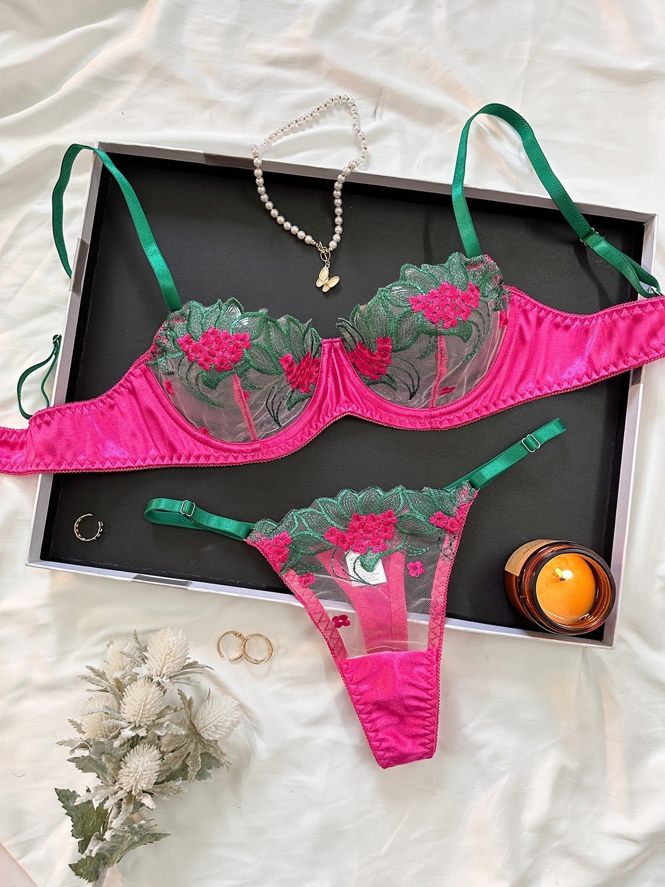 Sexy Ultra Slim Embroidery Mesh Underwear Suit