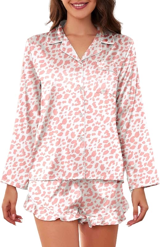 Womens Satin Pajama Sets Long Sleeve 2 Piece Top