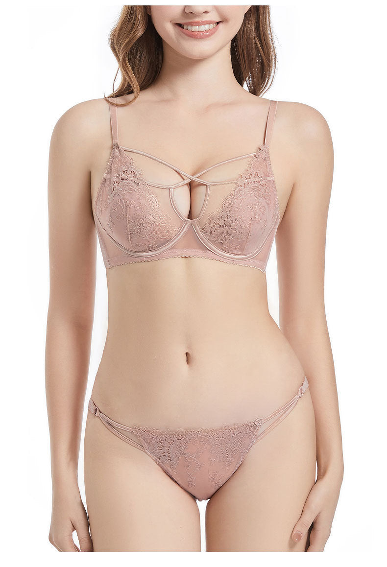 Sexy Lace-up Embroidery Lace Bra Set