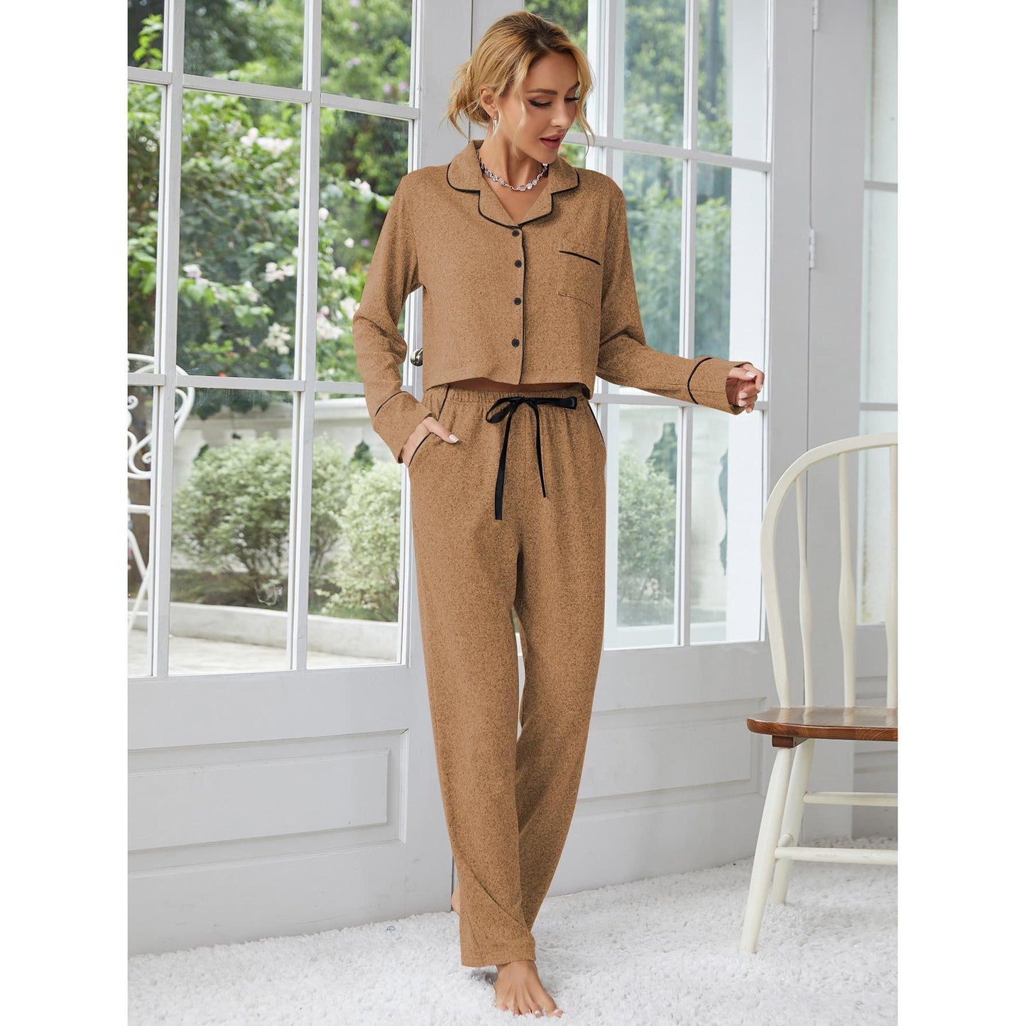 Thick Long Sleeve Cardigan Pajamas Suit