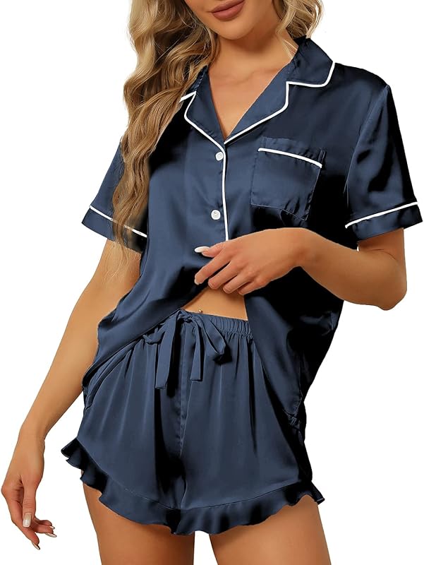 Satin Silk Pajamas  2 Piece V Neck LooseSet Silk Pjs