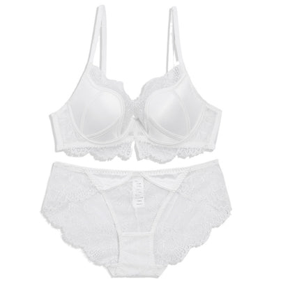 Solid Color Cup Lace Breast Holding Push-up Underwear Set