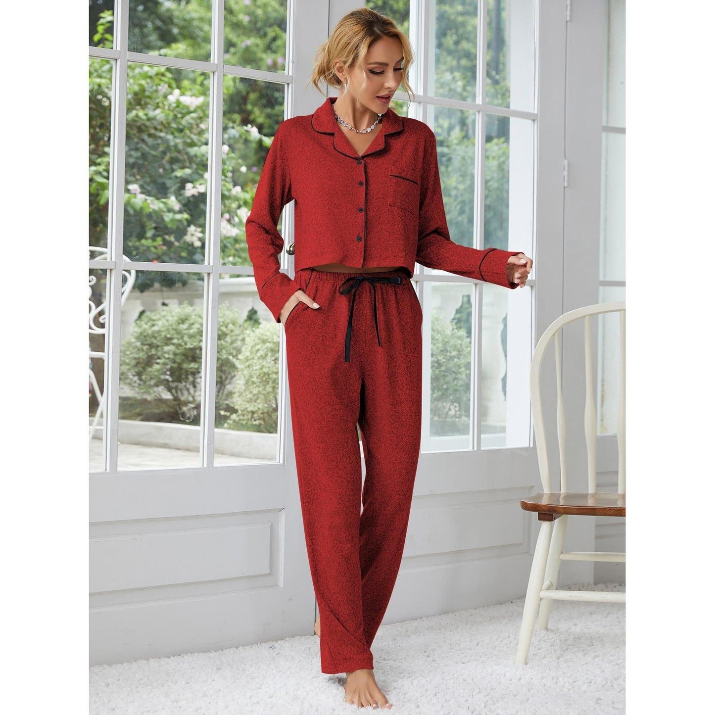 Thick Long Sleeve Cardigan Pajamas Suit