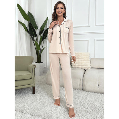 Solid color cardigan long sleeve home wear suit