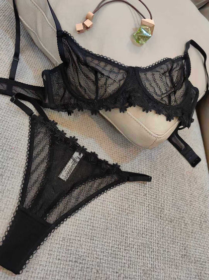 Sexy Ultra Slim Mesh Transparent Lace Bra Set