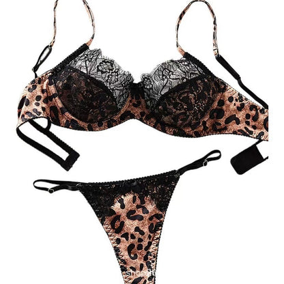 Sexy Seduction leopard print ultra-thin lace bra suit