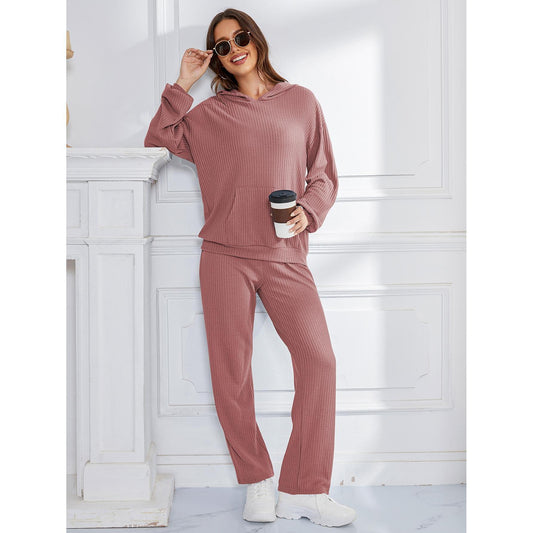 Casual Waffle Loose Long-Sleeved Trousers Two-Piece Home Wear