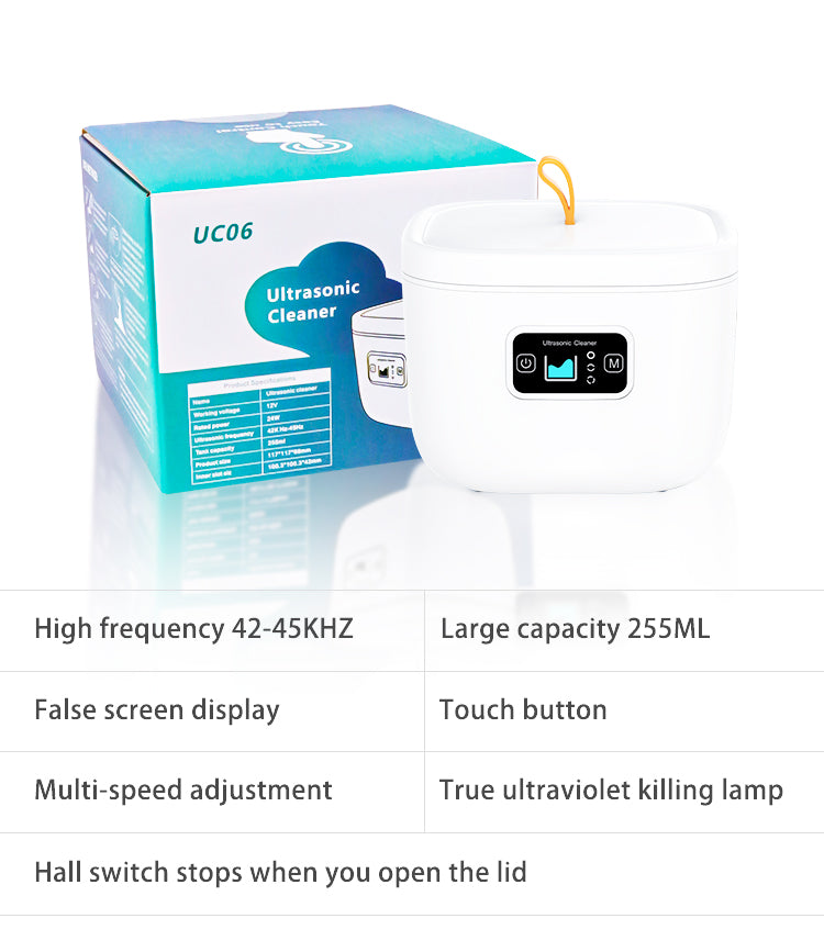 New - Ultrasonic + UVC LED Light Cleaner For Dental Appliances