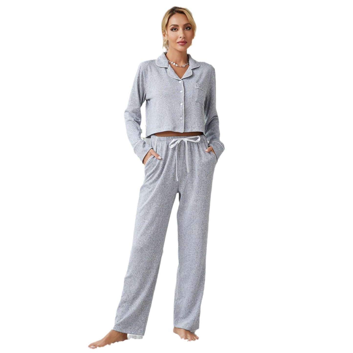 Thick Long Sleeve Cardigan Pajamas Suit