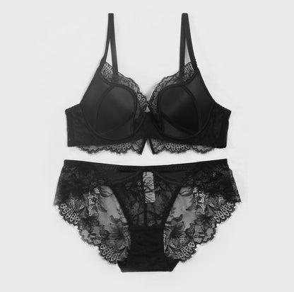 Solid Color Cup Lace Breast Holding Push-up Underwear Set