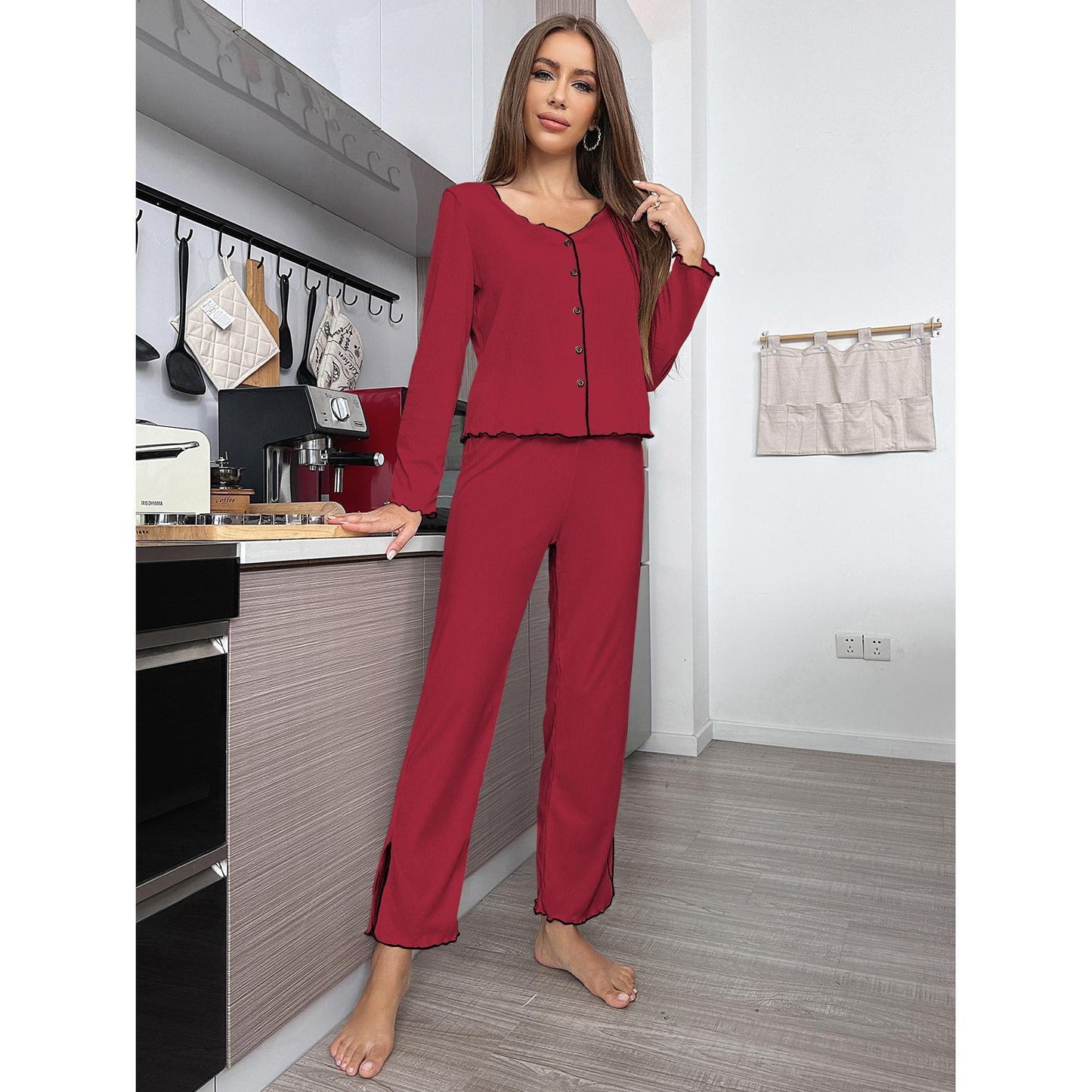 Winter Cardigan Long Sleeve Pants Pajamas Suit