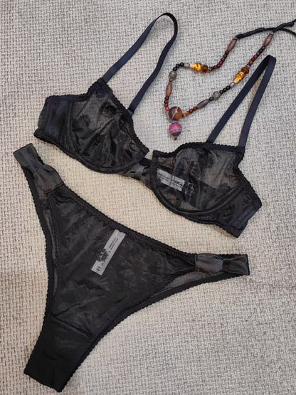 Sexy Sexy Ultra-Thin Flocking Embroidery Bra Set