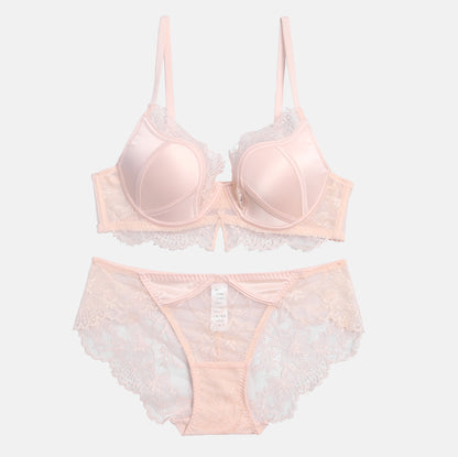 Solid Color Cup Lace Breast Holding Push-up Underwear Set