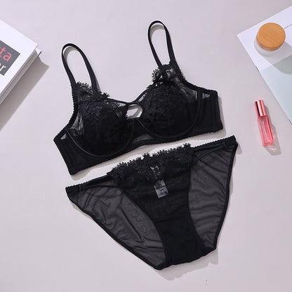 Sexy Lace-up Embroidery Lace Bra Set