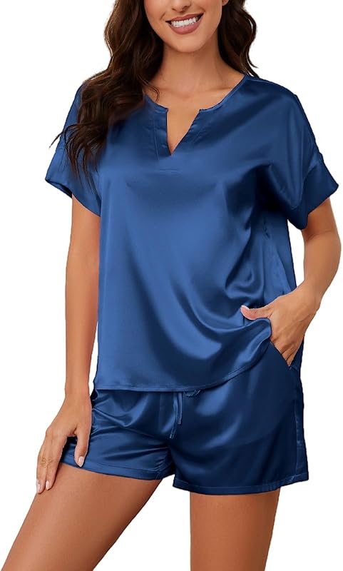 Satin Silk Pajamas  2 Piece V Neck LooseSet Silk Pjs