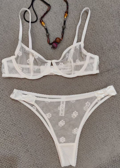 Sexy Sexy Ultra-Thin Flocking Embroidery Bra Set