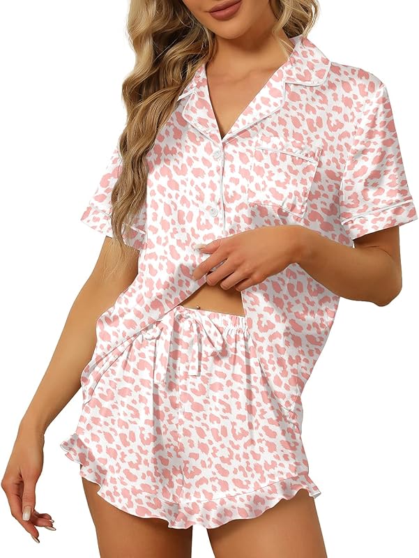 Satin Silk Pajamas  2 Piece V Neck LooseSet Silk Pjs