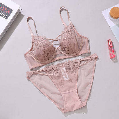 Sexy Lace-up Embroidery Lace Bra Set