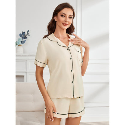 Solid Color Short Sleeve Shorts Casual Homewear Suit