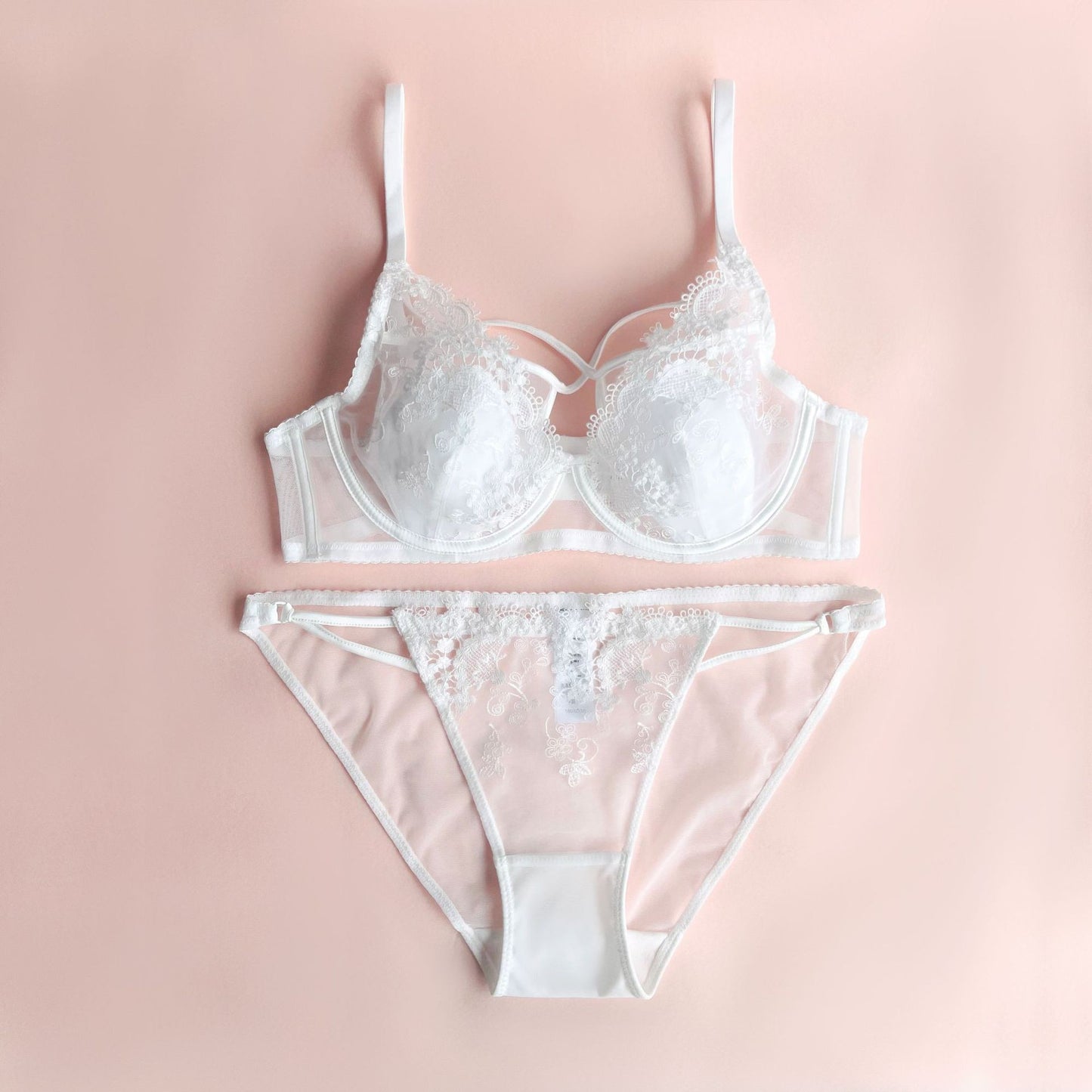 Sexy Lace-up Embroidery Lace Bra Set