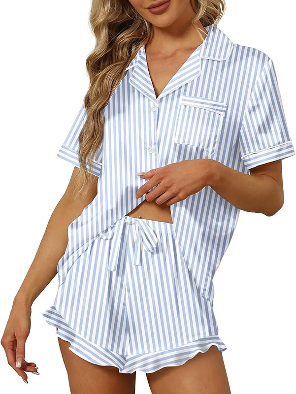 Satin Silk Pajamas  2 Piece V Neck LooseSet Silk Pjs