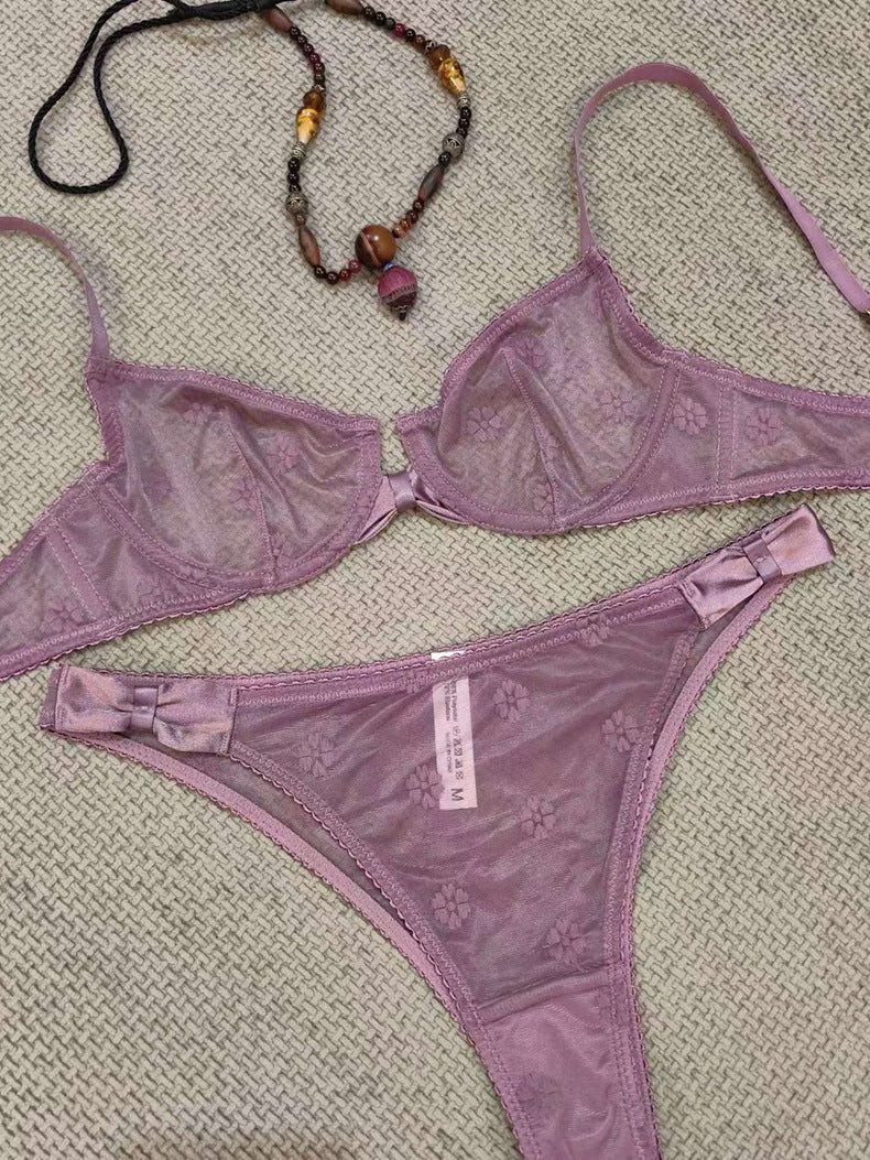 Sexy Sexy Ultra-Thin Flocking Embroidery Bra Set