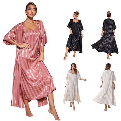 Long Sleeve High-Grade Ice Silk Robe Homewear Suit