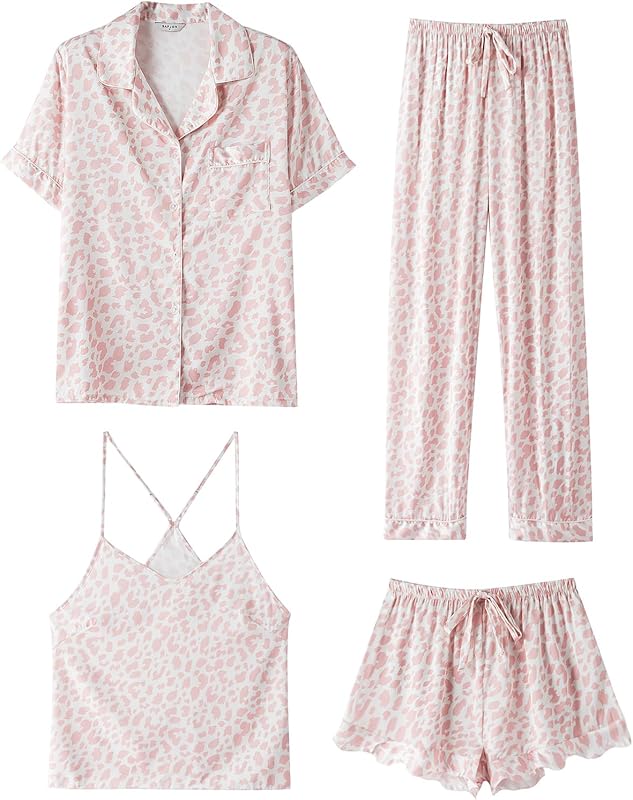 Silk Pajamas  3 Piece Satin  Short Sleeve Pj Set