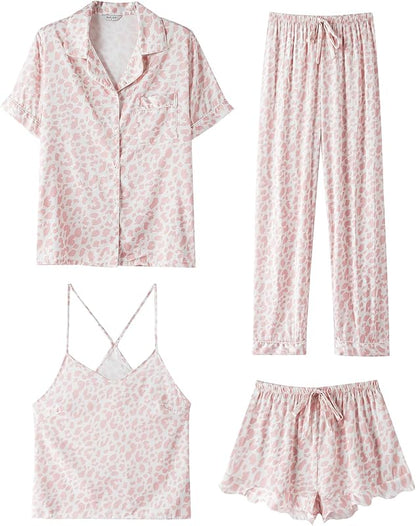 Silk Pajamas  3 Piece Satin  Short Sleeve Pj Set