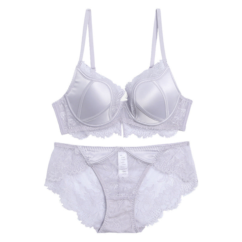 Solid Color Cup Lace Breast Holding Push-up Underwear Set