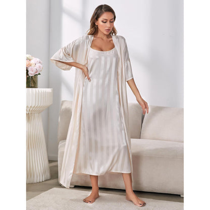 Long Sleeve High-Grade Ice Silk Robe Homewear Suit