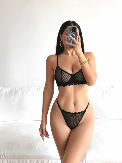 Sexy Ultra Slim Mesh Transparent Lace Bra Set