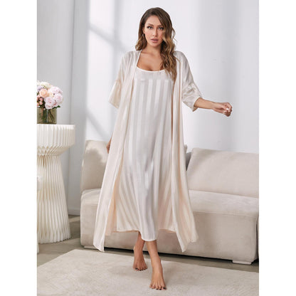 Long Sleeve High-Grade Ice Silk Robe Homewear Suit