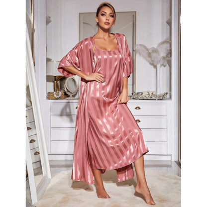 Long Sleeve High-Grade Ice Silk Robe Homewear Suit