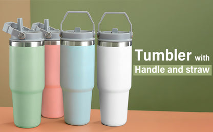 Tumbler with Handle and Straw 30 oz